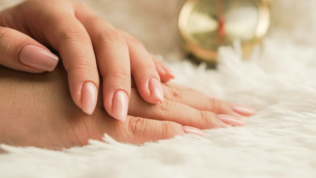 Editorial close-up of freshly polished nails